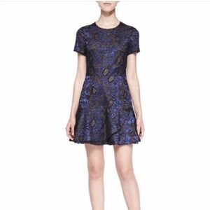 BCBGMAXAZRIA Size 2 Blue Black Lace Overlay Fit Flare Cocktail Dress